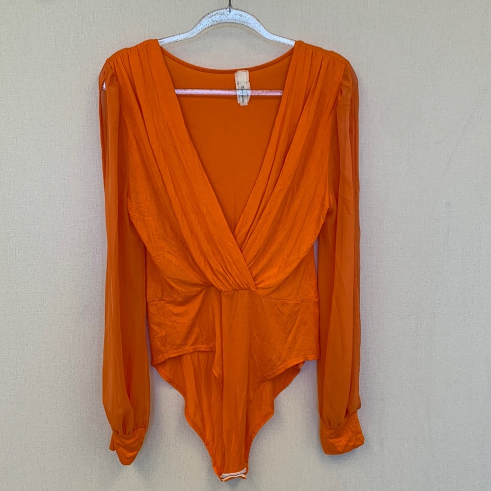Capricho Inc Orange Split Sleeve Body Suit • Sz XL